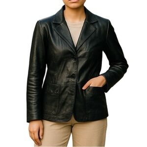 Vintage 90’s Y2K Chadwick’s Leather Jacket Blazer Black Size 6 Petite